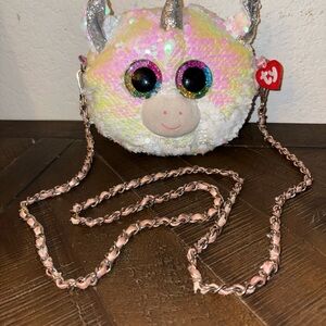 TY Unicorn Sequin Crossbody Bag - Pink and Silver w strap